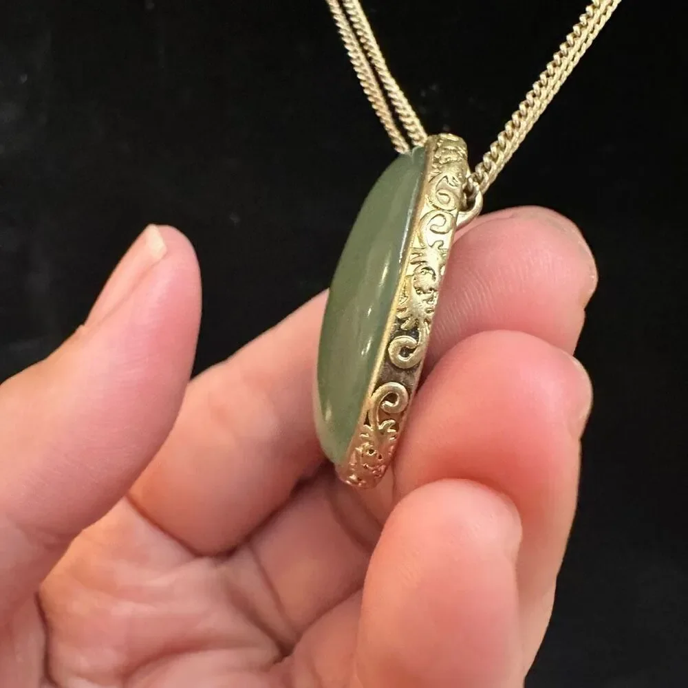 Monet Vintage Jade Green Stone Pendant in‎ Double Strand Necklace